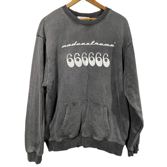 Made Extreme Mens "666" Graphic Sweatshirt Sz XL Distressed Sun Faded Black - Picture 1 of 12